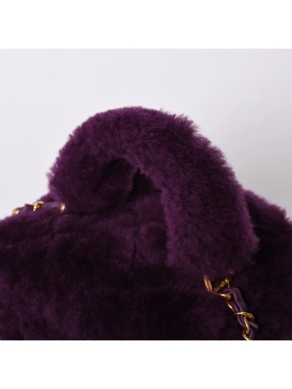 Chanel CC Logo Vanity 2-Way Shoulder Bag Shearling Purple Gold